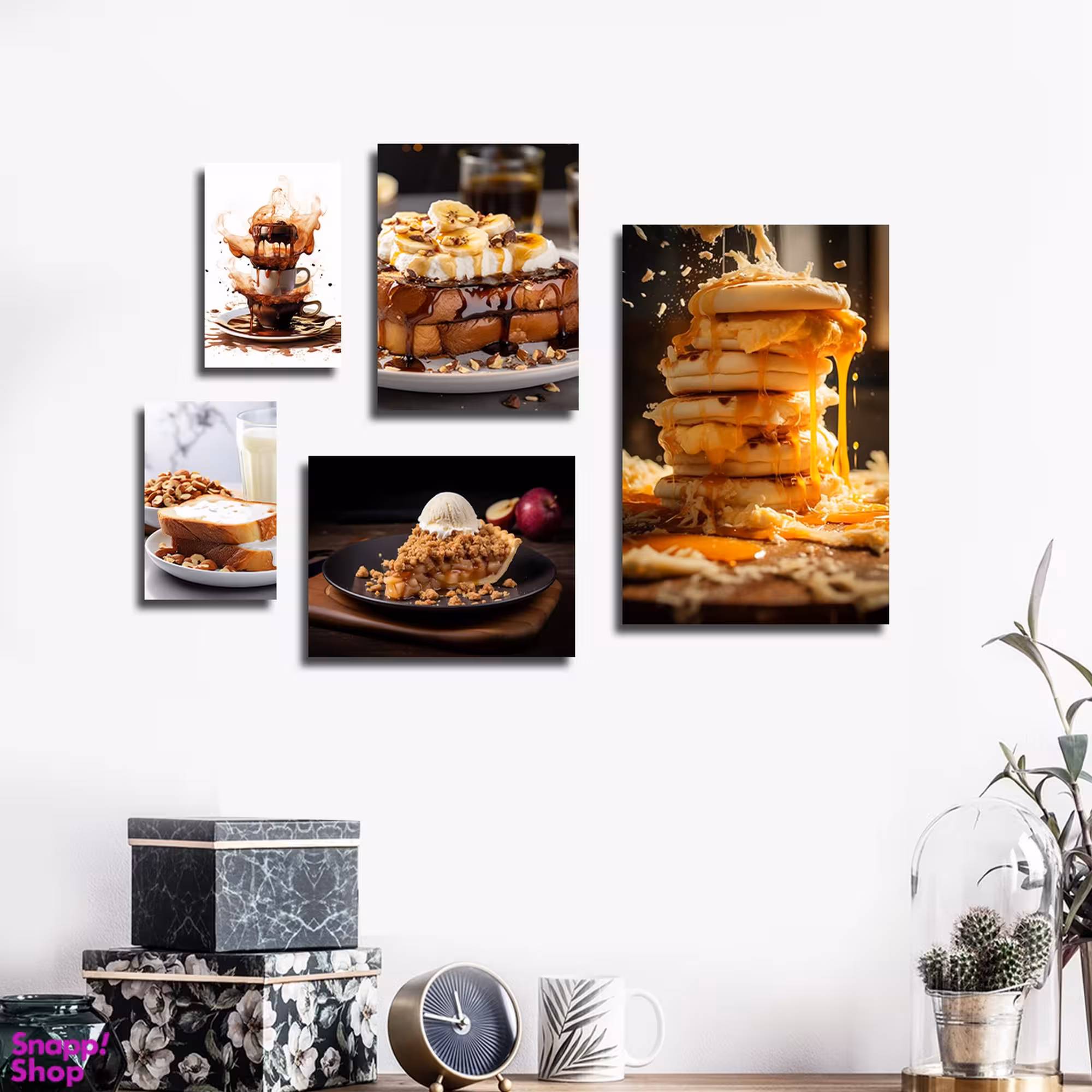 تابلو شاسی بکلیت طرح صبحانه و کیک و نان تست مدل SH-1762 مجموعه 5 عددی