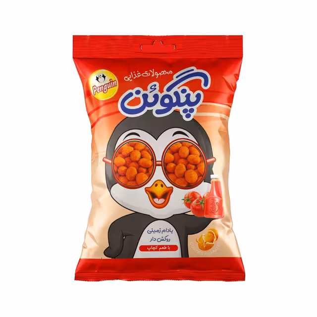 بادام زمینی روکش دار دراژه هلندی پنگوئن با طعم کچاپ 80 گرمی
