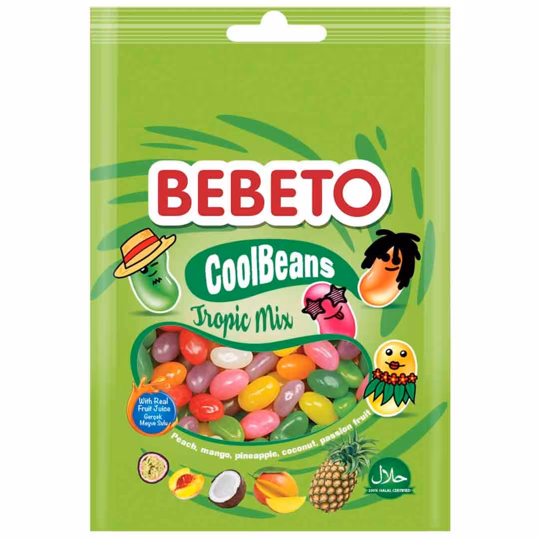 پاستیل BEBETO Cool Beans ببتو جیلی بیلی با طعم میوه های استوایی 60 گرم