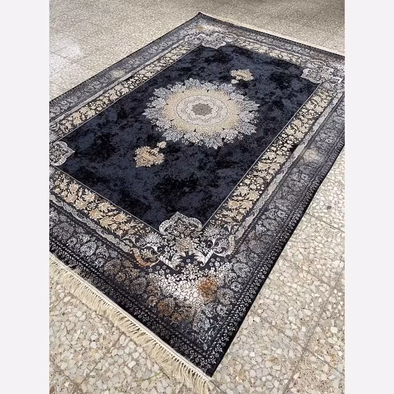 فرش ماشینی کاشان 700شانه اصلی طرح شاهکارسرمه ای9متری(باارسال رایگان)