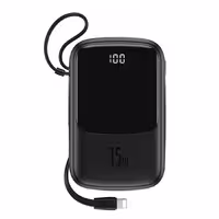پاوربانک باسئوس مدل Qpow PPQD-B01، توان 15 وات، ظرفیت 10000mAH، همراه با کابل متصل لایتنینگ