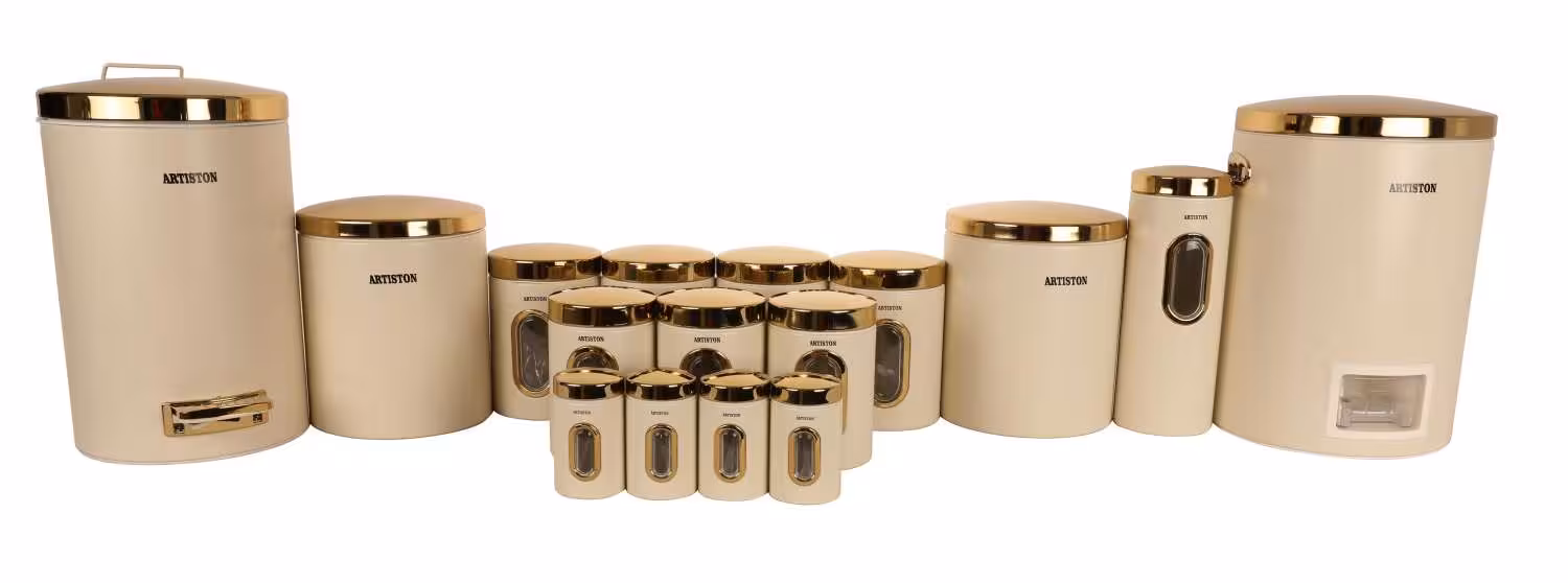 سرویس آشپزخانه 16 پارچه کرم درب فلزی طلایی آرتیستون