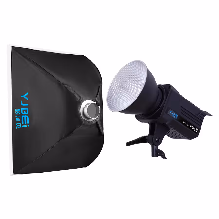 ویدیو لایت دو کلوین COB YJBEI BKL-400 bi همراه با سافت باکس