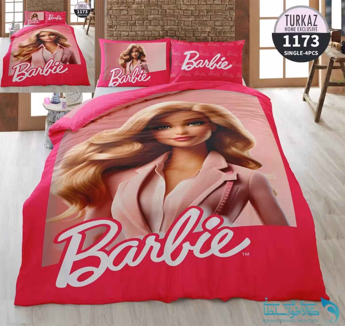 روتختی طرح باربی صورتی یک نفره برند Turkaz کد 1173