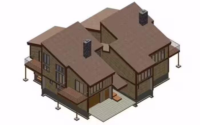 پروژه REVIT خانه ویلایی دوطبقه دو بخشی با سقف شیبدار و تراس دار