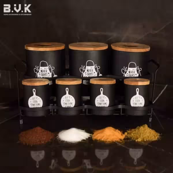 ست 7 پارچه پاسماوری مشکی درب چوبی BVK 863261