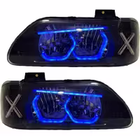 خرید چراغ جلو اسپرت پراید 131 مدرن مدل 3D-Hexa-X آبی داخل مشکی دوحالته بدون موتور دو عددی | اتوموبی