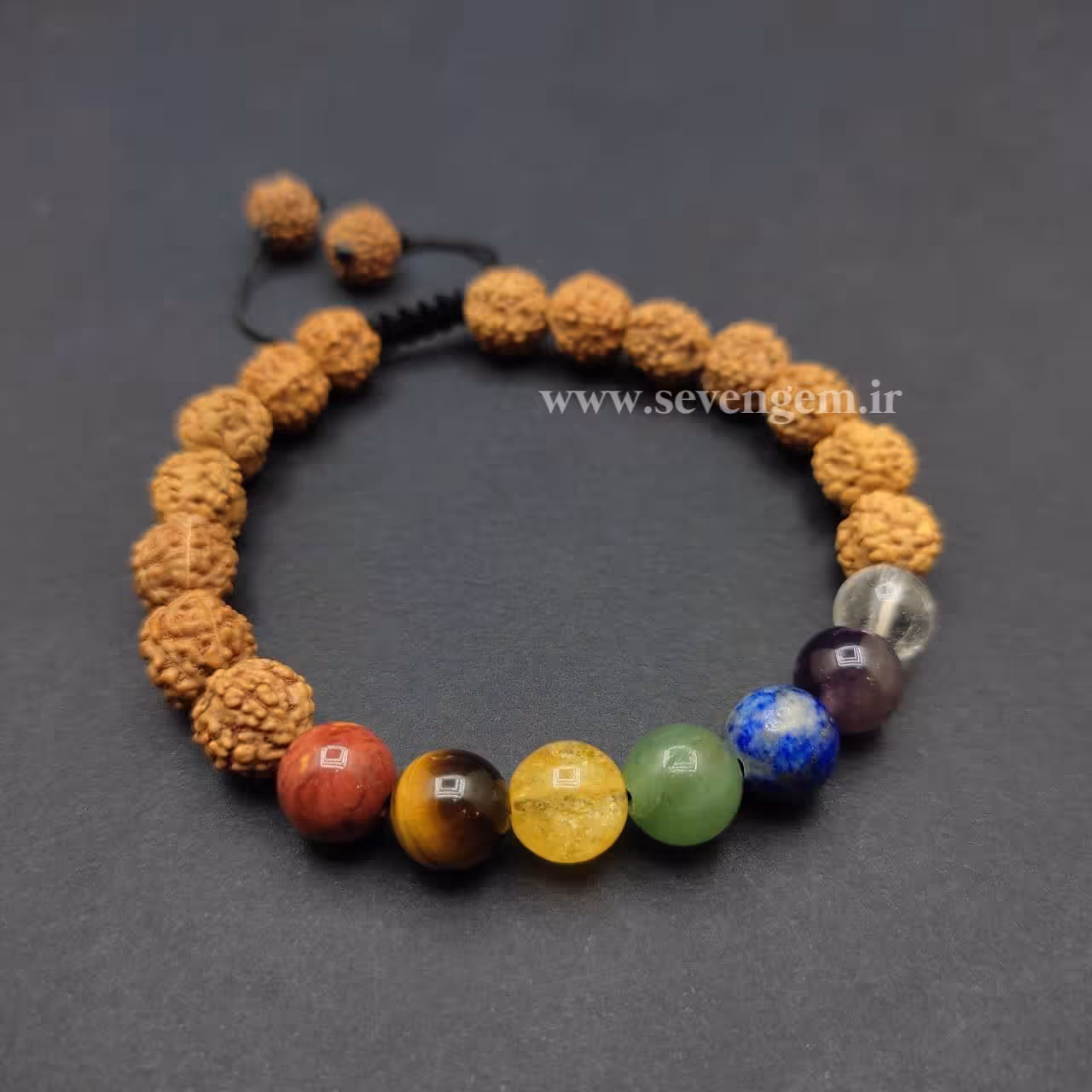 دستبند میکس سنگهای هفت چاکرا و رودراکشا (کد55)