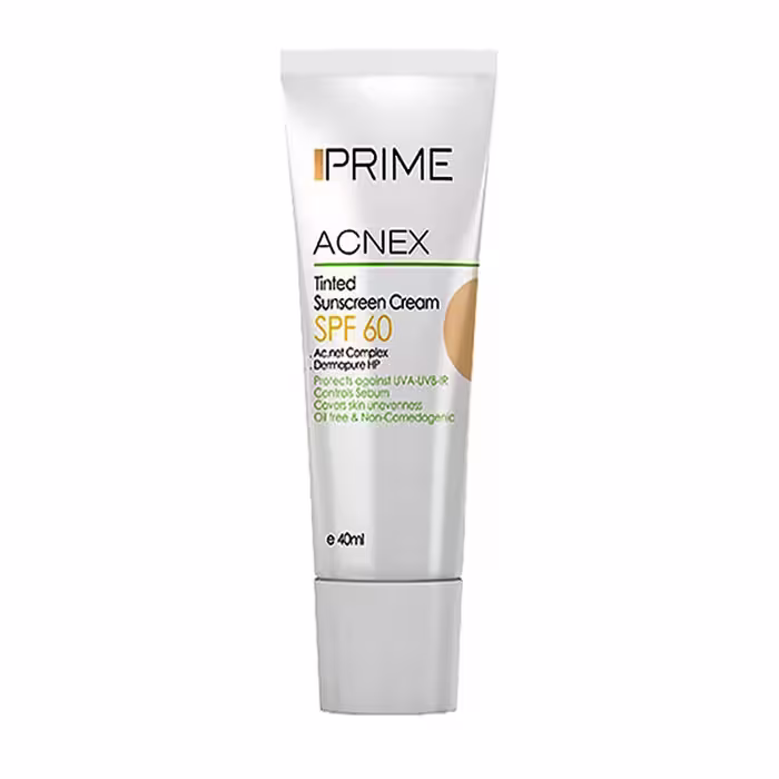 کرم ضد آفتاب رنگی فاقد چربی SPF60 مناسب پوست های چرب و دارای جوش 40 میلی لیتر پریم Prime