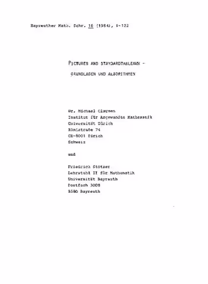 خرید و دانلود نسخه کامل کتاب Pictures and Standardtableaux - Grundlagen und Algorithmen