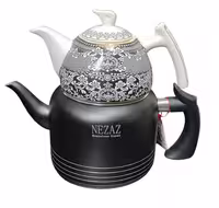 ست کتری و قوری لوله دار نزاز شامل کتری استیل 2.5 لیتری و قوری چینی 1 لیتری کد 2406