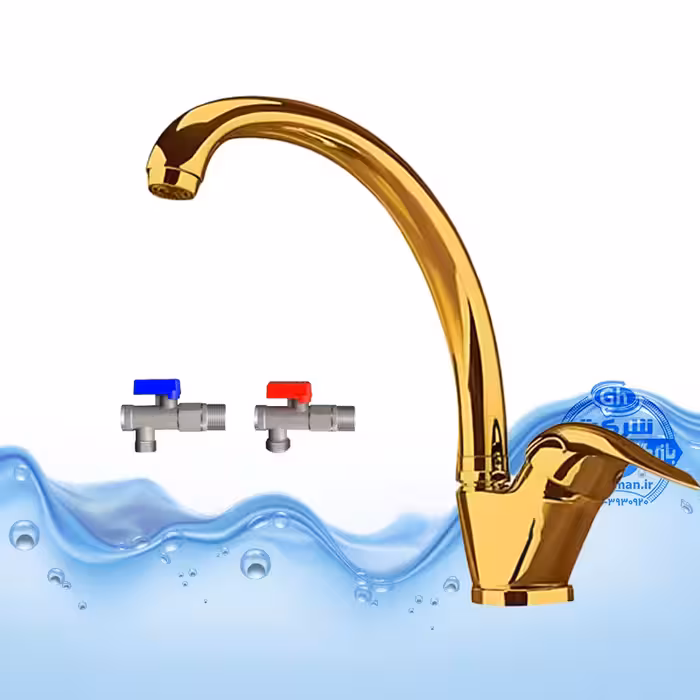 ست 3 عددی شیر ظرفشویی طلایی براق به همراه شیر پیسوار | شیرآلات برند آیدا صنعت مدل قهرمان