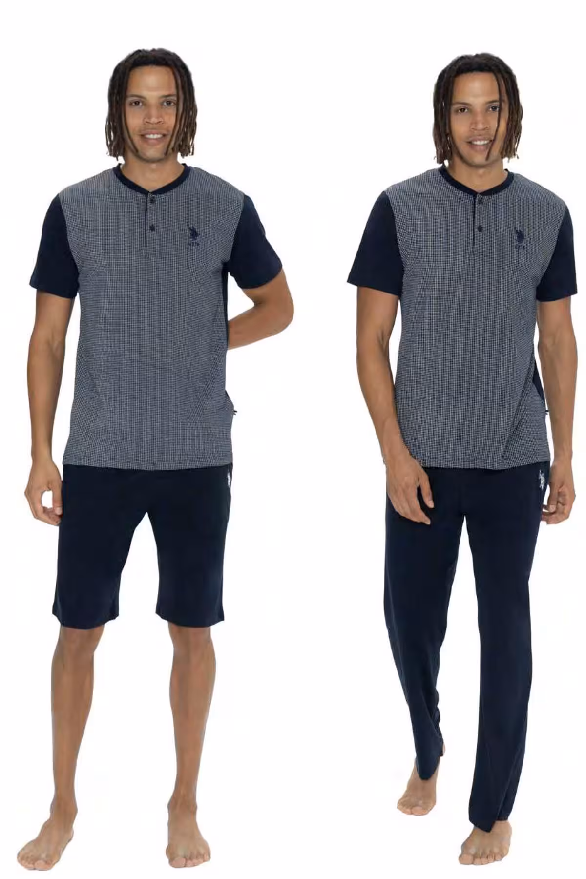 ست پیژامه مردانه پایه چوگان 100 ٪ پنبه 3 PAJAMA لباس خواب فوقانی پایین و مجموعه کوتاه U.S. Polo Assn.