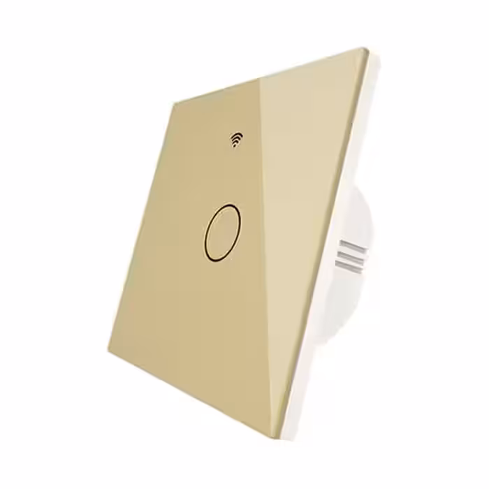 کلید تک پل هوشمند لمسی TUYA طلایی با قابلیت کنترل از طریق WiFi و RF433MHz