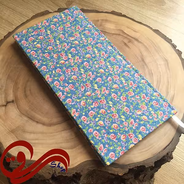 دفتر طرح پالتویی گل رز ریز زمینه آبی Fabric Handmade Notebook
