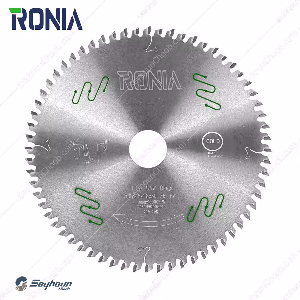 تیغ اره الماسه ام دی اف بر قطر 20 سانتی متر 64 دندانه با شفت 30 ضخامت 2.5 رونیا مدل RSB-PM2006430T