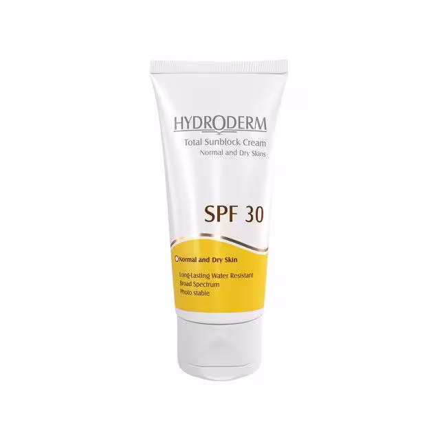 کرم ضد آفتاب هیدرودرم SPF 30 مناسب پوست های معمولی و خشک حجم 50 میلی لیتر – بی رنگ