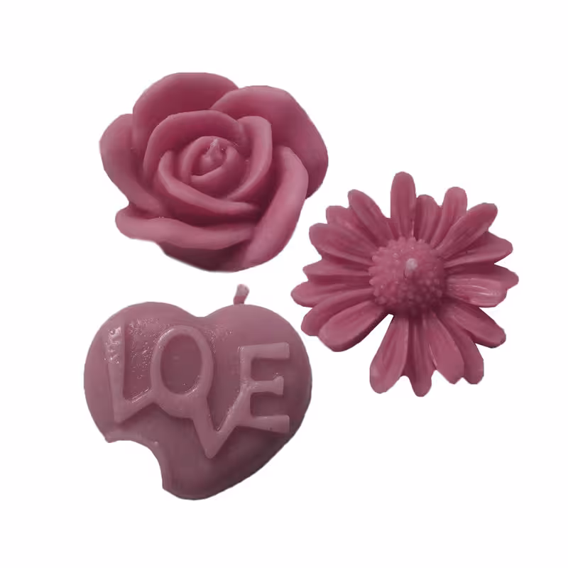 شمع دست ساز مدل گل و قلب مجموعه 3 عددی