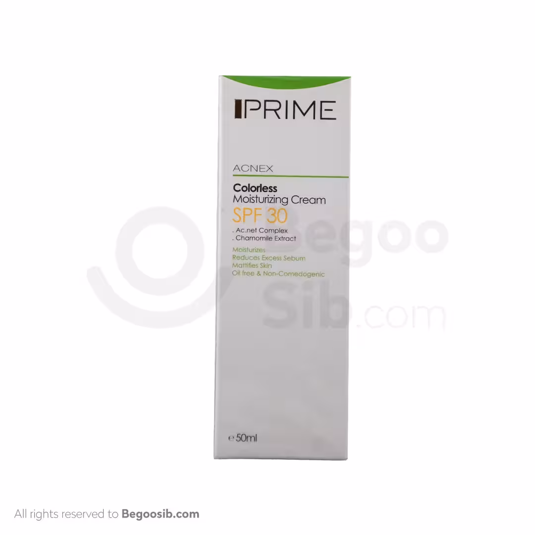 کرم مرطوب کننده بی رنگ آکنس پریم spf 30 مناسب پوست چرب 50 میلی لیتری