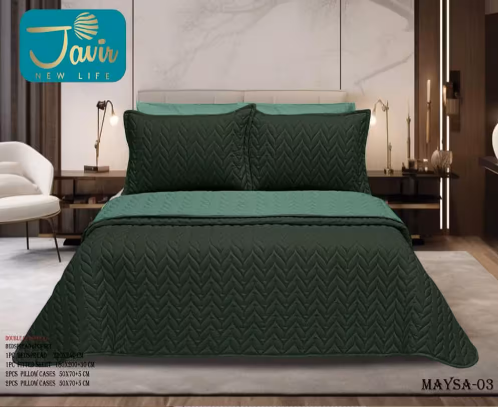 روتختی دونفره پنبه دوزی یشمی سبز Maysa