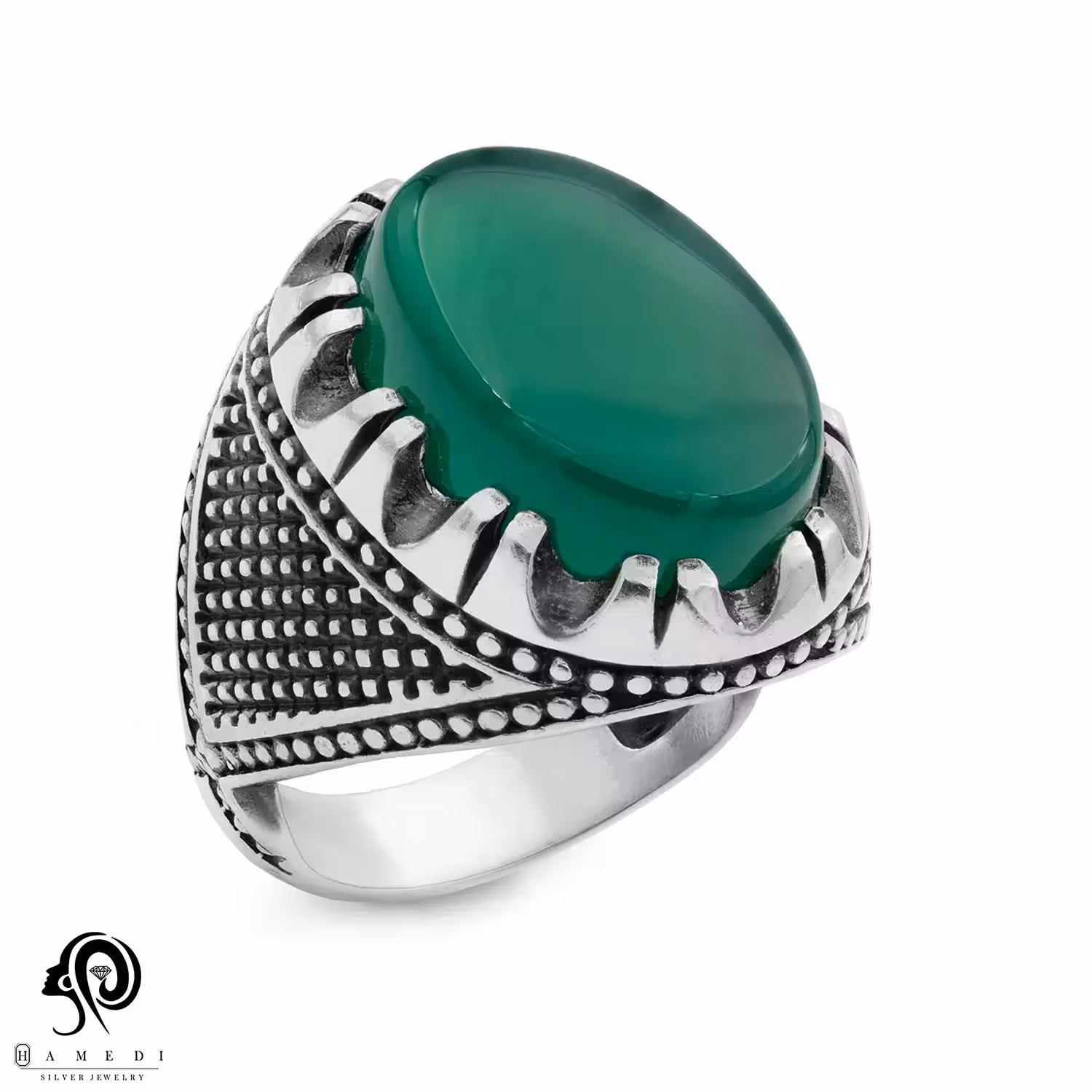 انگشتر عقیق سبز مردانه نقره مدل RIM AS9