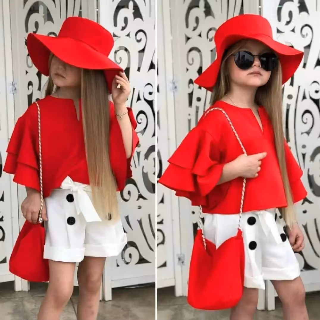 چهار تیکه دخترانه(تاپ وشورت و کیف و کلاه)