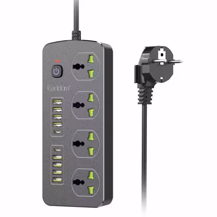 چند راهی برق هوشمند ارلدام مدل ES-SC11 با کابل 200 سانتی متری و 8 پورت USB و 2 عدد تایپ سی