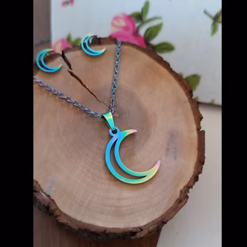 نیم ست هولوگرامی رنگ ثابت طرح ماه(کد 01)