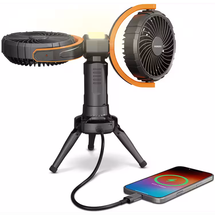 پنکه شارژی قابل حمل به همراه چراغ و پاوربانک پرودو مدل OSCILLATING FAN