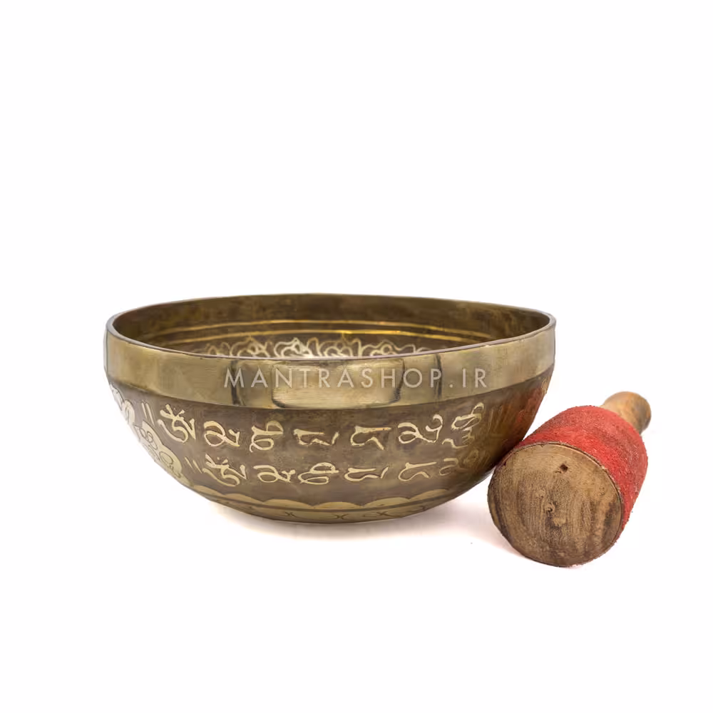 کاسه تبتی دست ساز اصل مدل حکاکی طرح OM قطر دهانه 19 سانتی متر