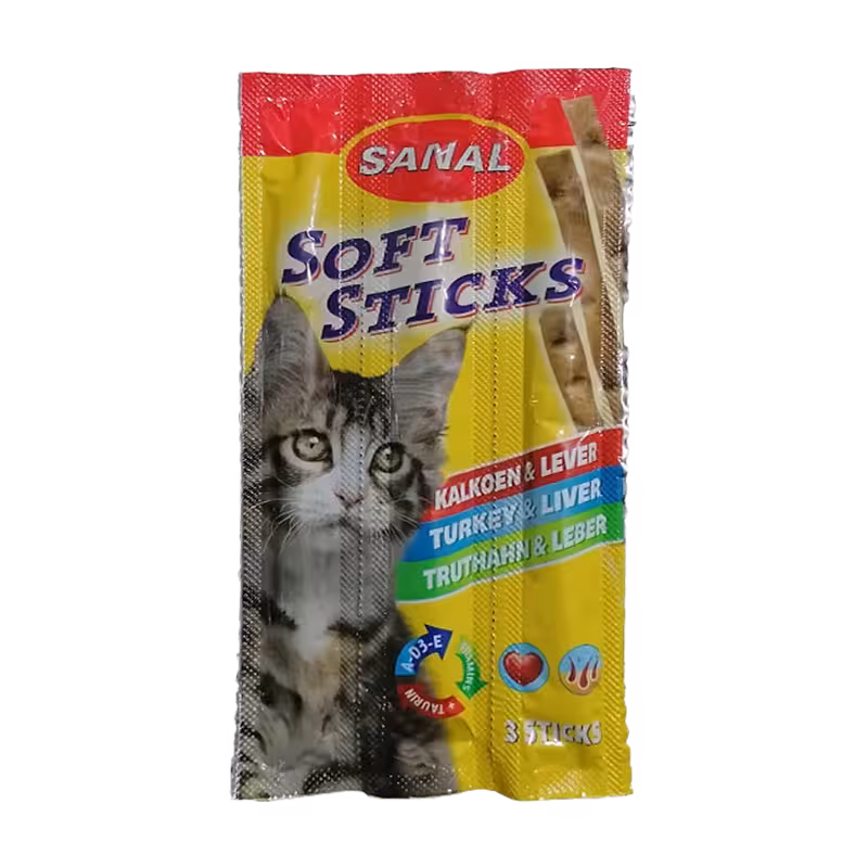 تشویقی مدادی گربه سانال با طعم بوقلمون و جگر Sanal Soft Sticks Turkey & Liver بسته 3 عددی