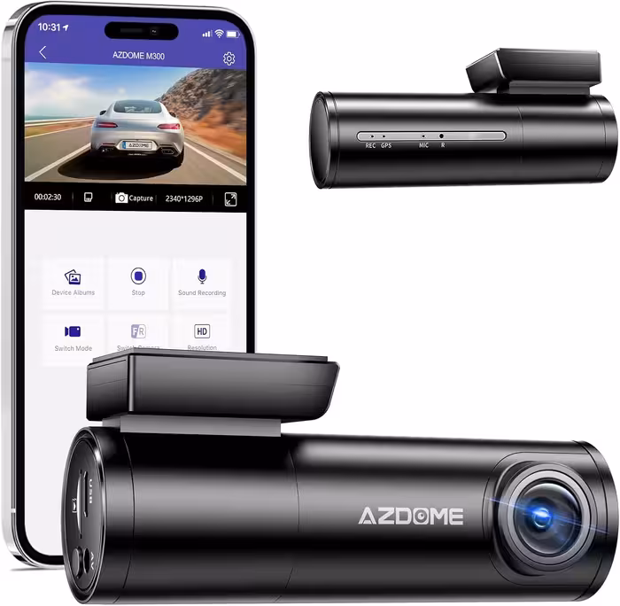 "دوربین ثبت وقایع داشبورد AZDOME M300 - وضوح 1296P، وای فای داخلی، کنترل صوتی و حالت پارکینگ 24 ساعته"