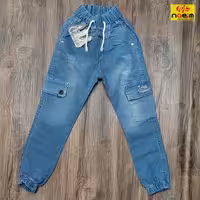 شلوار لی اسلش آبی کاغذی شش جیب پرسینگ دار دخترانه پسرانه سایز75تا100