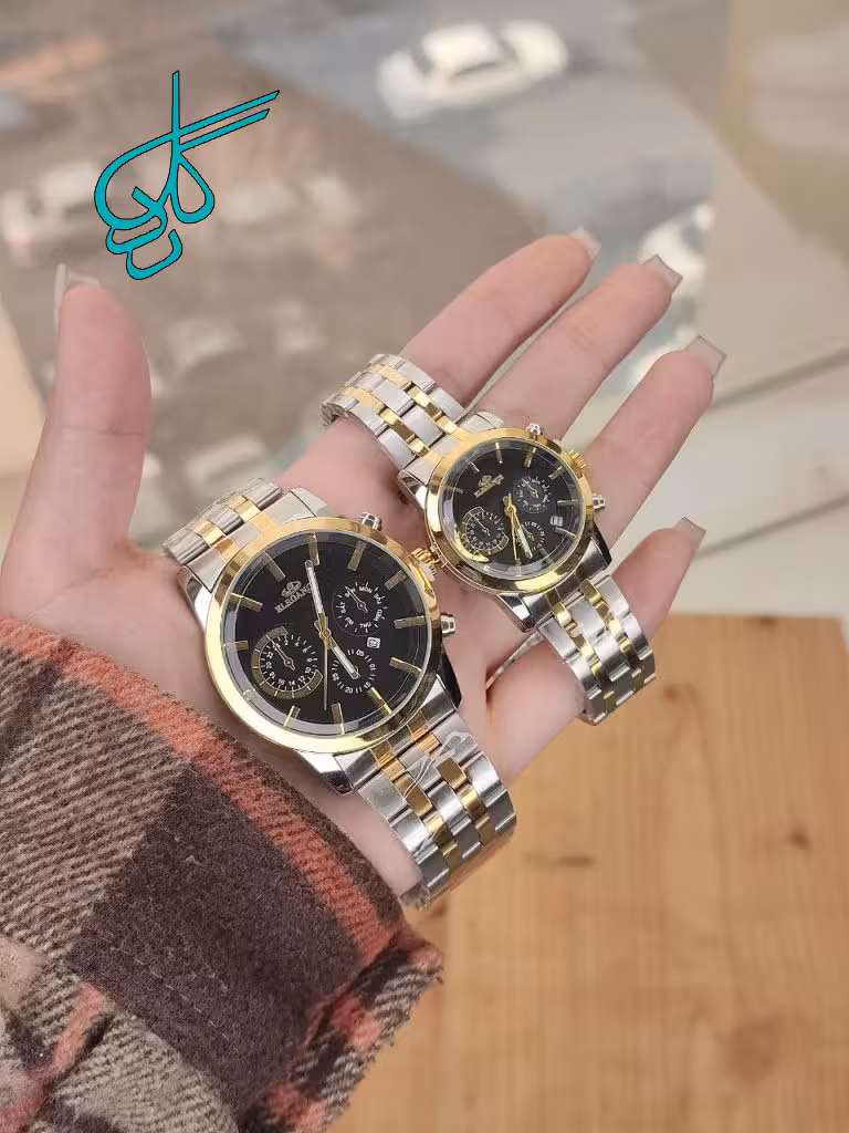 خرید ست ساعت زنانه و مردانه الگانس رنگ ثابت تقویم دار قفل ضامن دار تک موتوره کد 2116488 - ردگل