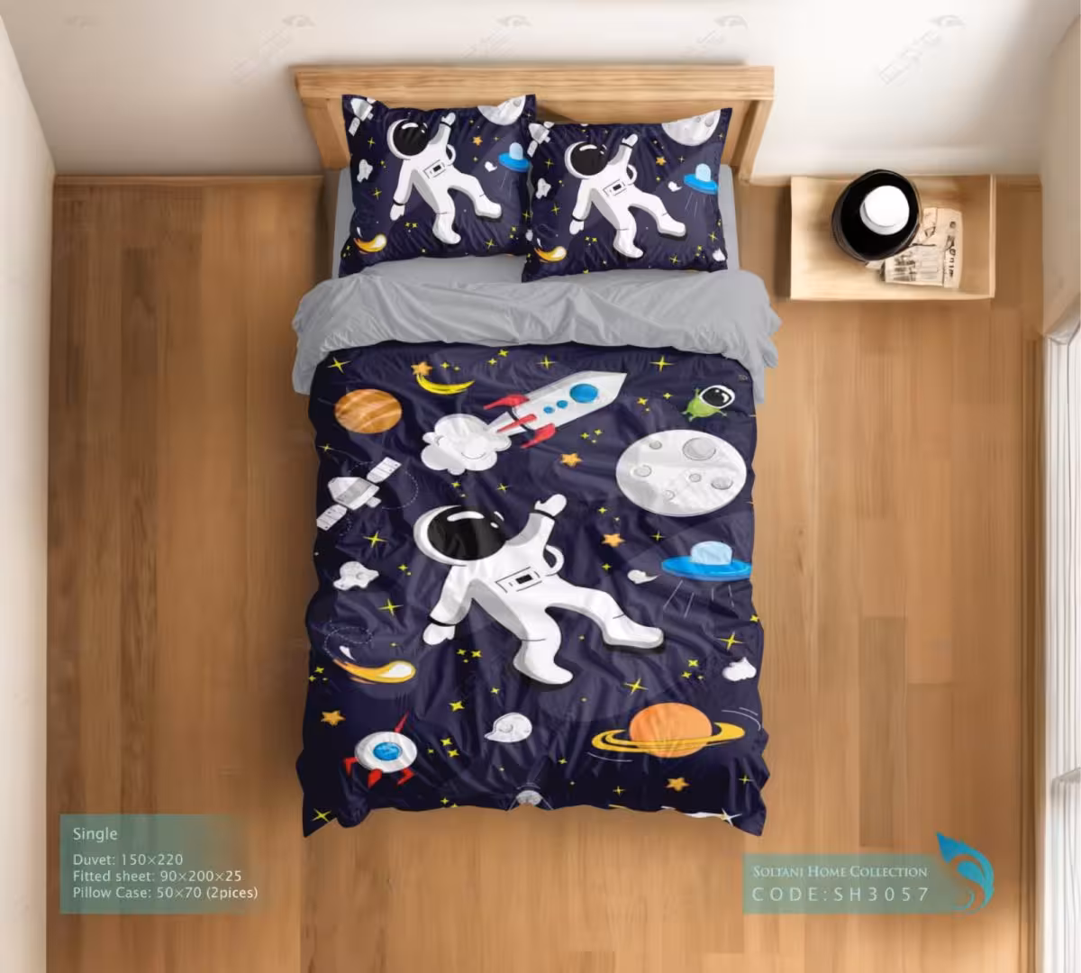 روتختی و ست کامل طرح سفینه و فضانورد سایز یکنفره کد SH3057