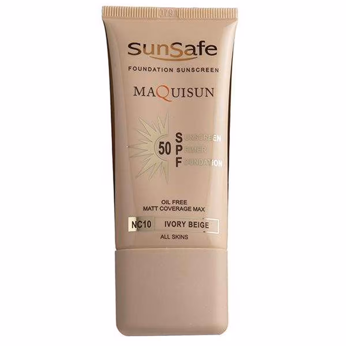 ضدآفتاب کرم پودری پرایمری مکیسان فاقد چربیSPF50 (رنگی بژ عاجیNC10) 40 میلی سان سیف SunSafe
