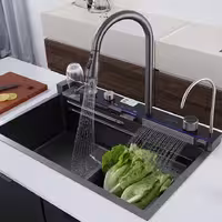 سینک آشپزخانه پیانویی آبشاری 5 کلید دارای نمایشگر دمای آب HUADIAO