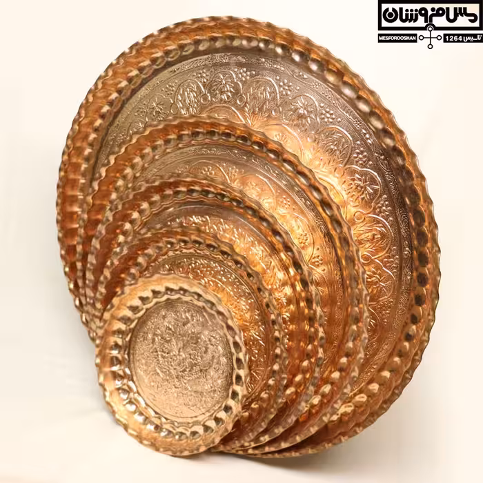 سینی مسی طرح دار برجسته اصفهان | مجمع مسی نانو گرد کنگره ای سایز 6 قطر 55 | مدل مارال