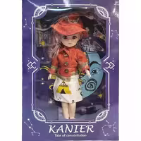 عروسک چشم تیله ای تمام مفصلی KANIER با لباس و کلاه زرشکی 201898