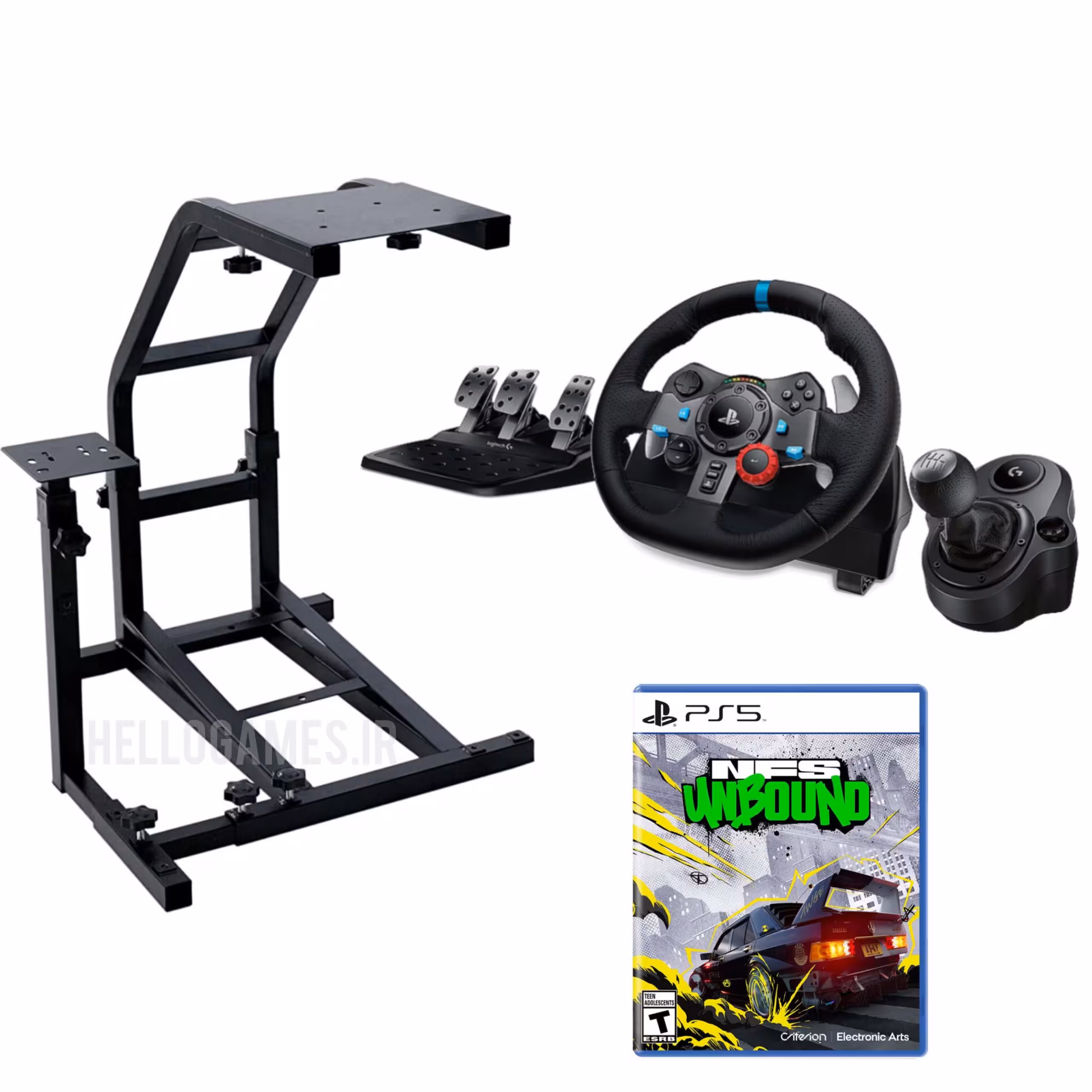 فرمان بازی Logitech G29 استند رانندگی VRS تعویض دنده Shifter بازی NFS Unbound