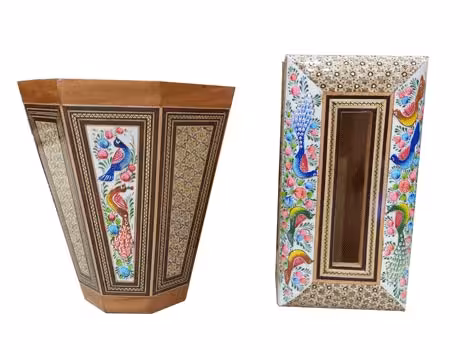 ست پذیرایی سطل و جعبه دستمال خاتم کاری