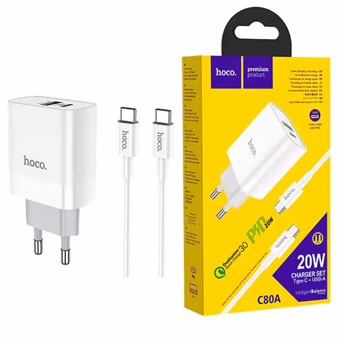 شارژر دیواری هوکو مدل C80A همراه باکابل TypeC