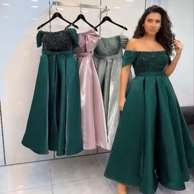 پیراهن مهمانی زنانه ساتن و مخمل پولکی مدل مجلسی فرح