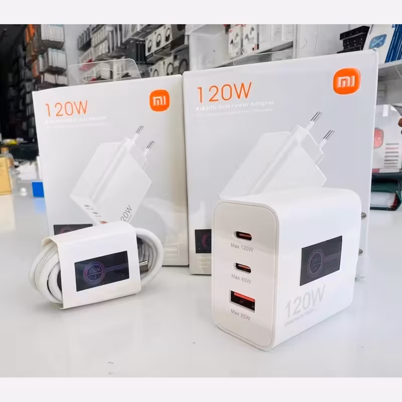 کلگی شارژر و کابل 120w شیائومی دو پورت type c یک پورت usb سه پورت سوپر فست