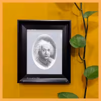 تابلو پرتره انیشتین با تکنیک پرداز با مداد