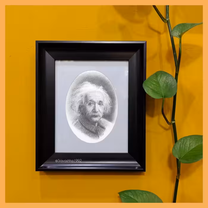 تابلو پرتره انیشتین با تکنیک پرداز با مداد