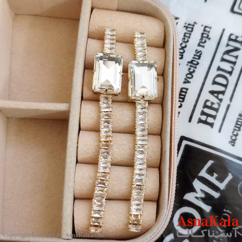 گوشواره جواهری مدل آویز نگیندار رنگ طلایی کد GSH152077W