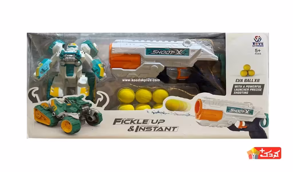 تفنگ 2 کاره توپ پرتابی و آب پاش به همراه ربات تبدیل شونده مدل 56-648