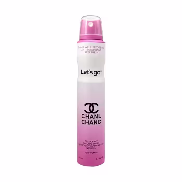 اسپری خوشبو کننده بدن زنانه lets go لتس گو مدل chanl chanc حجم 200 میلی لیتر | Let’s Go women’s Body Deodorant Spray Model chanl chanc 200 ml