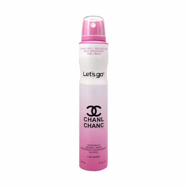 اسپری خوشبو کننده بدن زنانه lets go لتس گو مدل chanl chanc حجم 200 میلی لیتر | Let’s Go women’s Body Deodorant Spray Model chanl chanc 200 ml